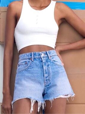 Zara Denim Shorts High Rise Distress Viral